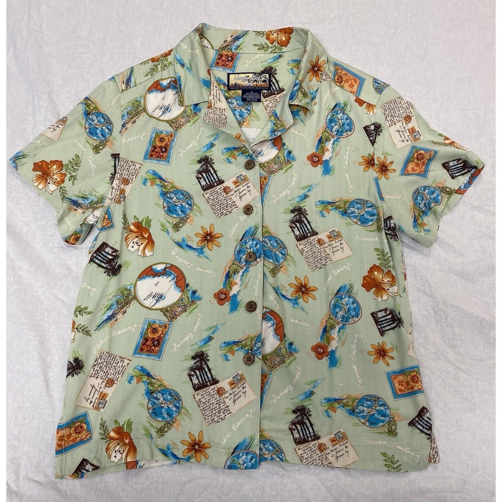 Havana Jack's Cafe Womens S Tropical Postcard‎ Print Rayon Shirt